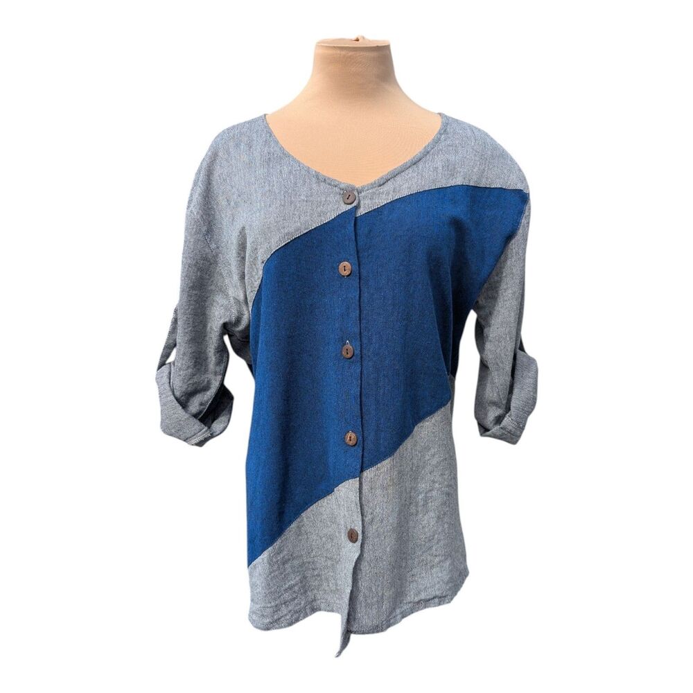 Dragonfly Artisian Button Front Shirt 100% Cotton Blouse Top Womens Large Casual